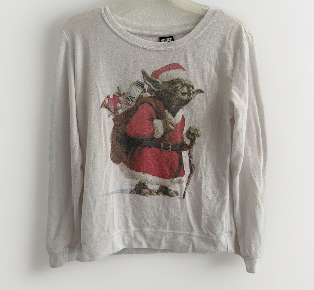 Women’s Star Wars Yoda Santa Graphic Christmas Sweater Size Small - Fadedb
